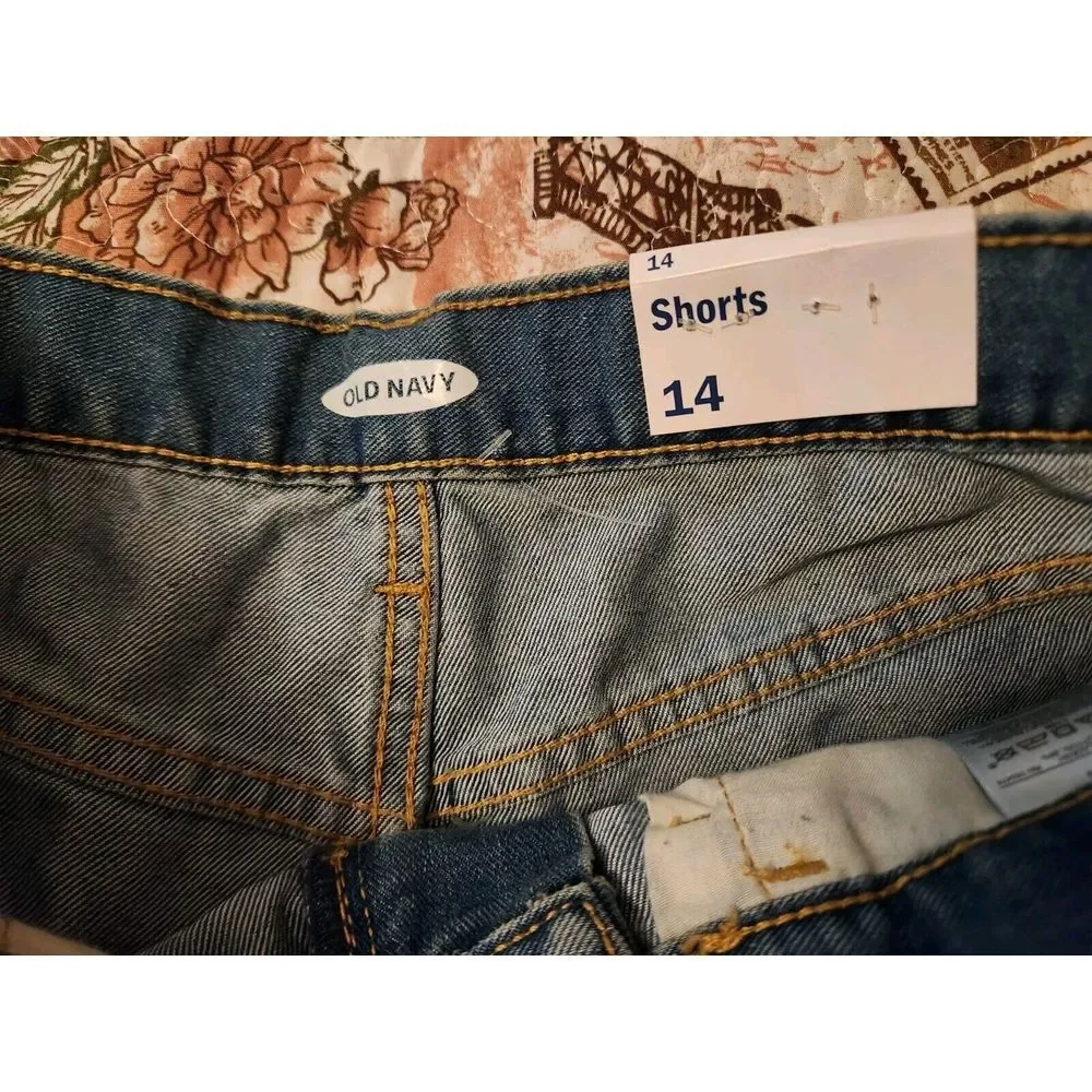 Old Navy Girls Denim Blue Jeans Shorts Adjustable Waist‎ Pockets Size 14